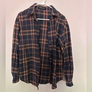 SHEIN Black and Orange Plaid Shirt